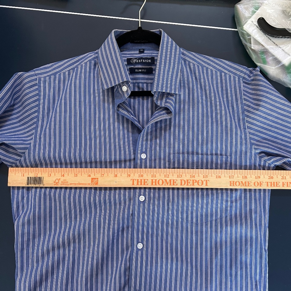 Men's Slim Fit Blue Stripe Shirt - Picture 9 of 10